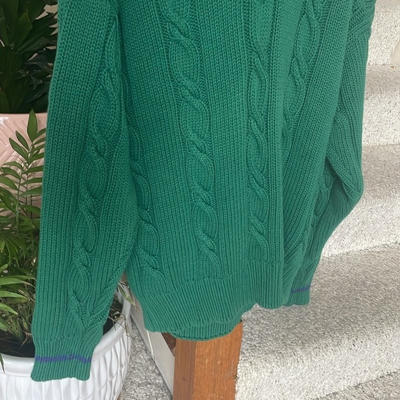 GH Bass & Co Chunky Cable Knit V Neck Varsity Sweater - Picture 3 of 7